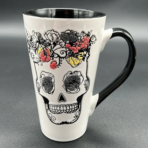 Floral Skull Latte Mug for Dia de los Muertos - Picture 3 of 8